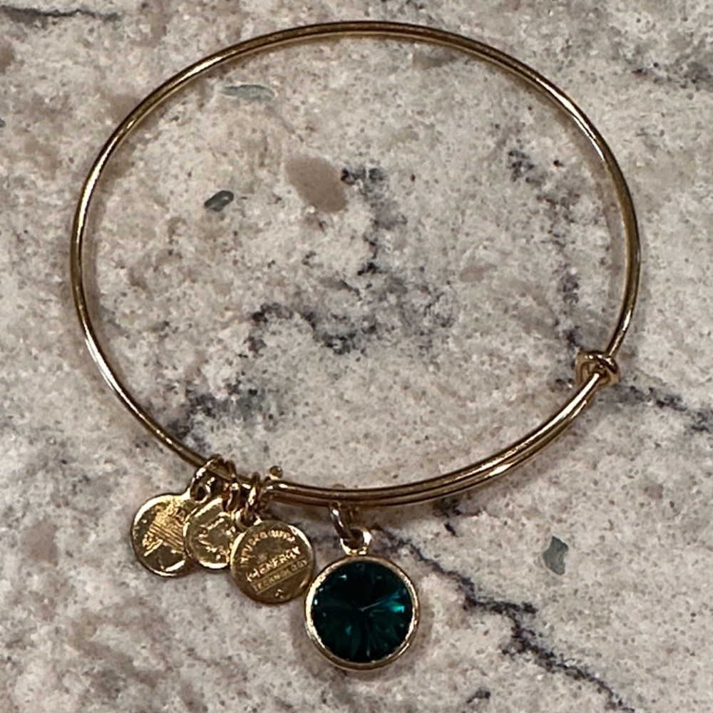 Alex and Ani Gold and Emerald Charm Bracelet